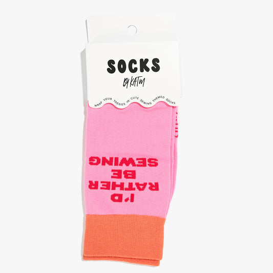 I'd Rather Be Sewing Socks (Pink/Orange) | 1 Pair